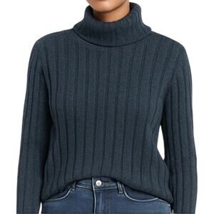 Sundance Turtleneck Sweater Silk Ribbed Pullover Knit Jumper Blue XLarge
